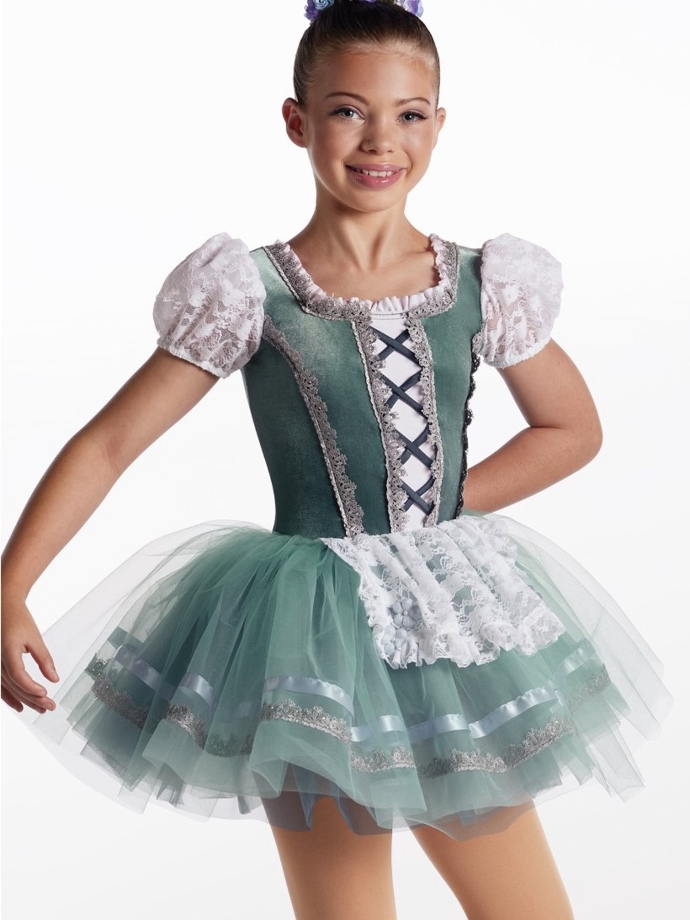 Weissman Green and White Lace Ballet Tutu Costume Medium Child